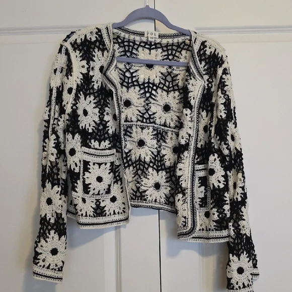 NWOT POL Black and White Crochet Cardigan - Picture 1 of 3